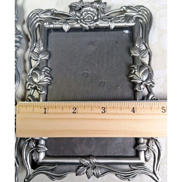 3 Vintage Rose Ornate Pewter Picture Frames 1 Matte 2 A Bit Shiny 4.5" x 6.5"ish - Picture 12 of 12